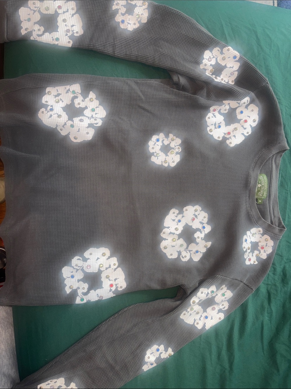 Gray Waffle Knit Sweatshirt with White Cluster Appliqués